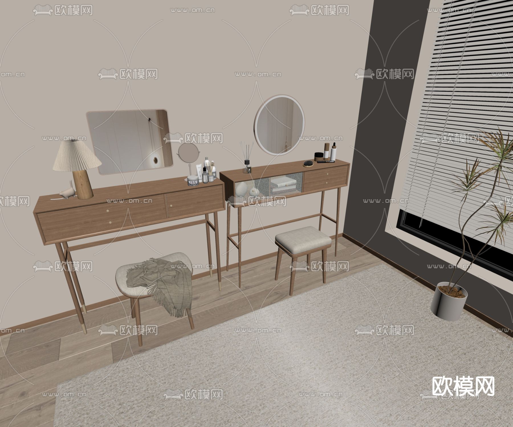 现代梳妆台su模型下载（渲染图2）