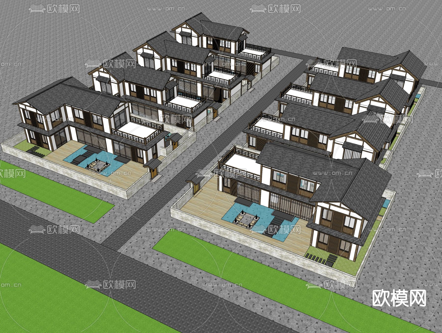 联排别墅su模型下载（渲染图4）