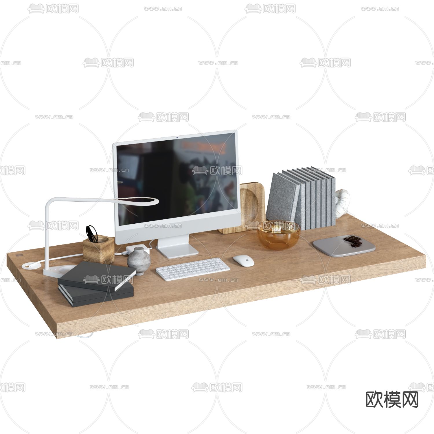 办公用品 台式电脑 键盘 鼠标 台灯3d模型下载（渲染图2）