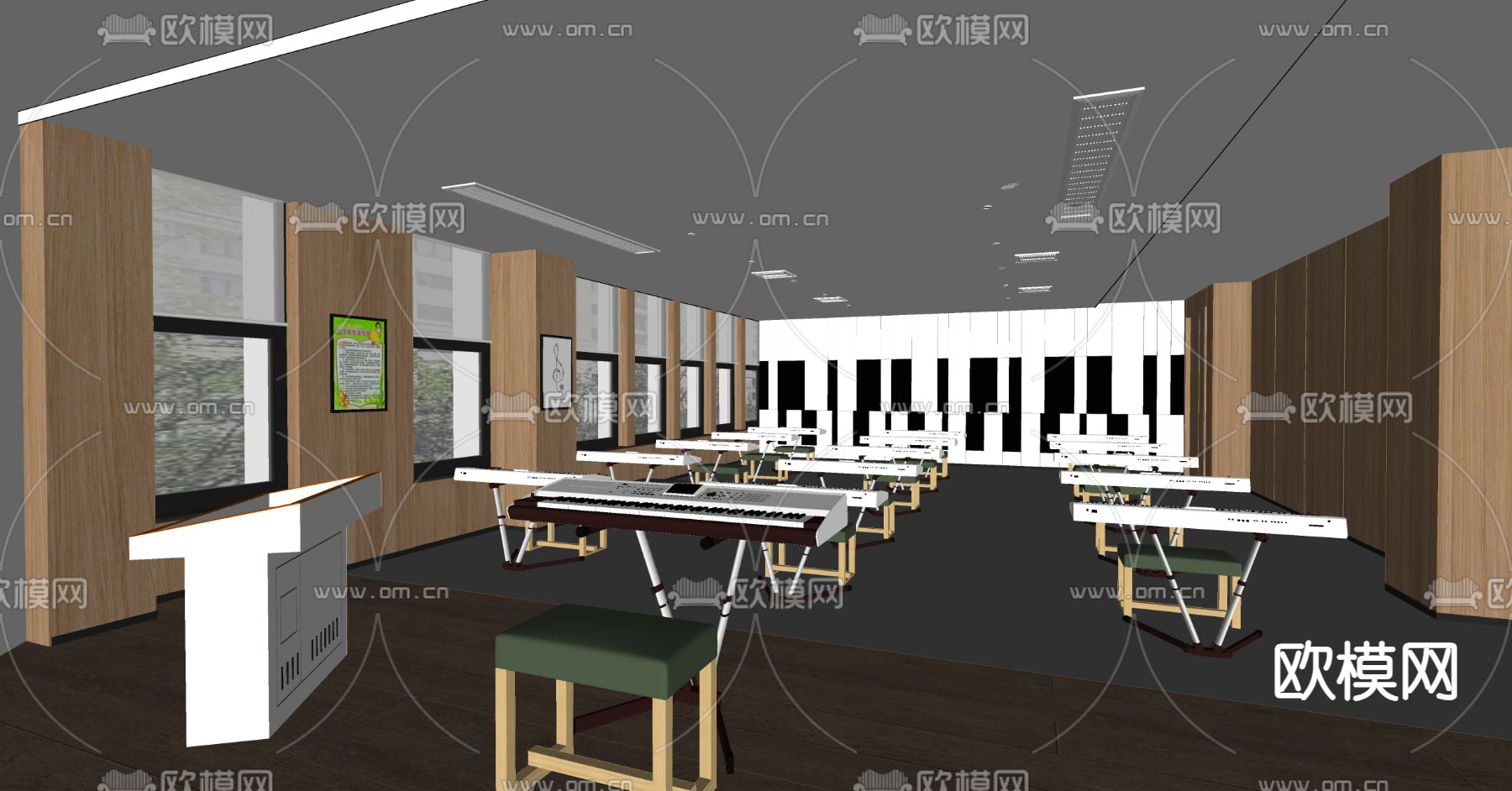 现代音乐教室su模型下载（渲染图2）