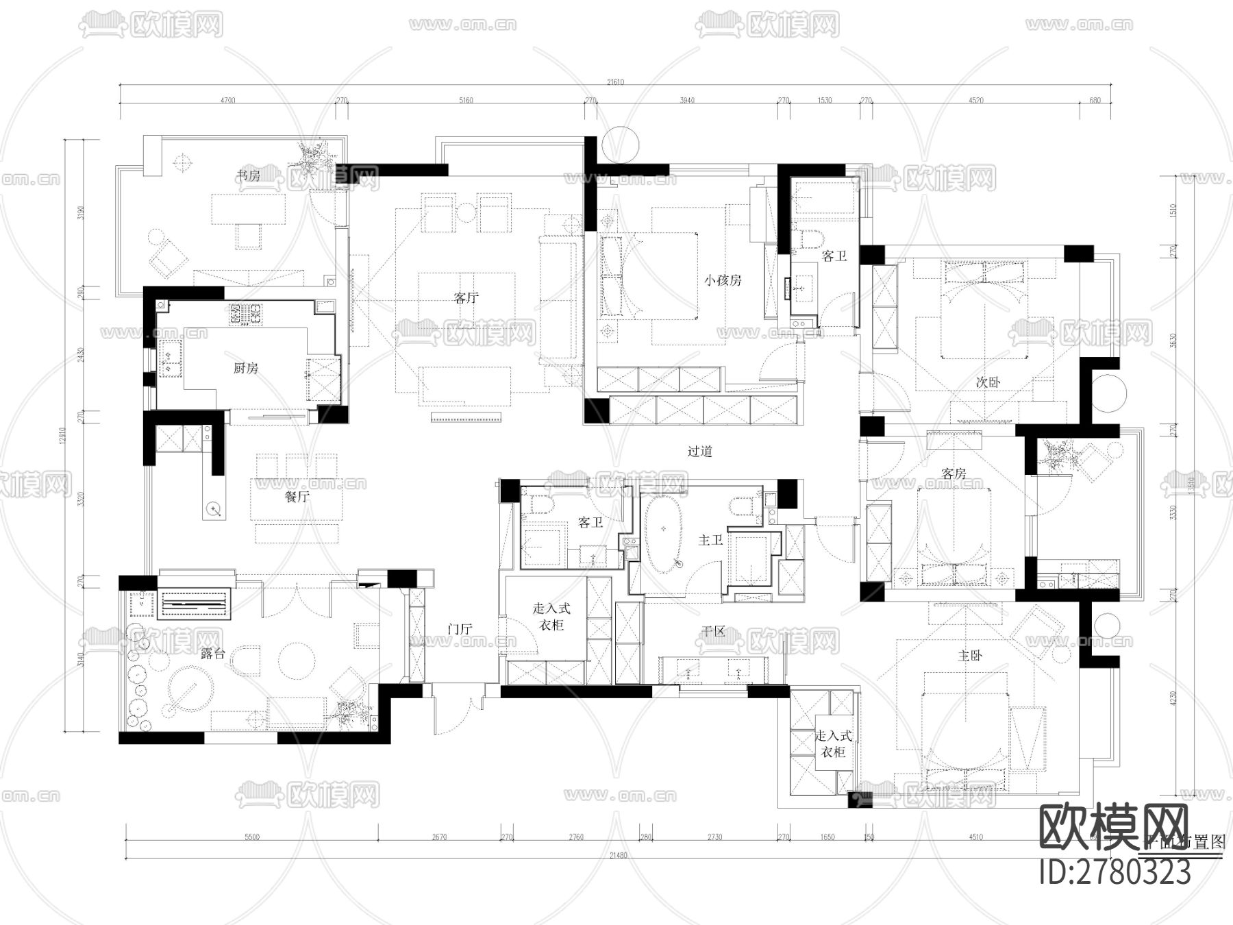 家装施工图纸 平面布置图 电路图 立面图cad施工图下载（渲染图3）