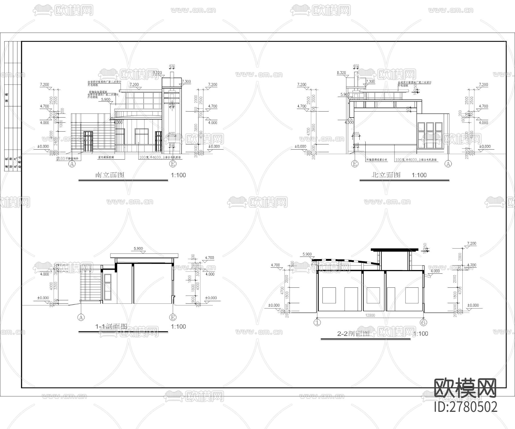 入口大门CAD施工图下载（渲染图2）