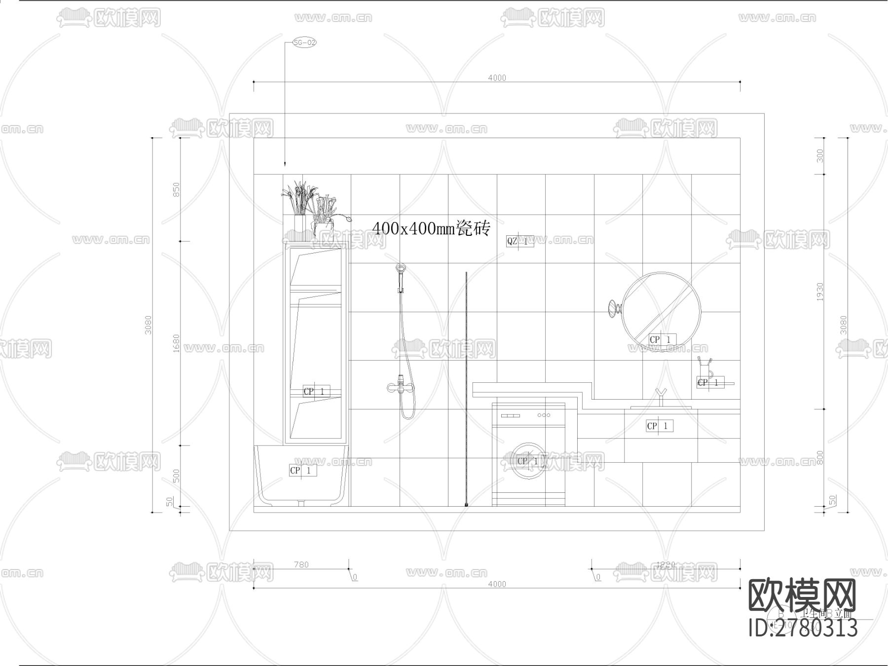 家装施工图纸 平面布置图 电路图cad施工图下载（渲染图2）