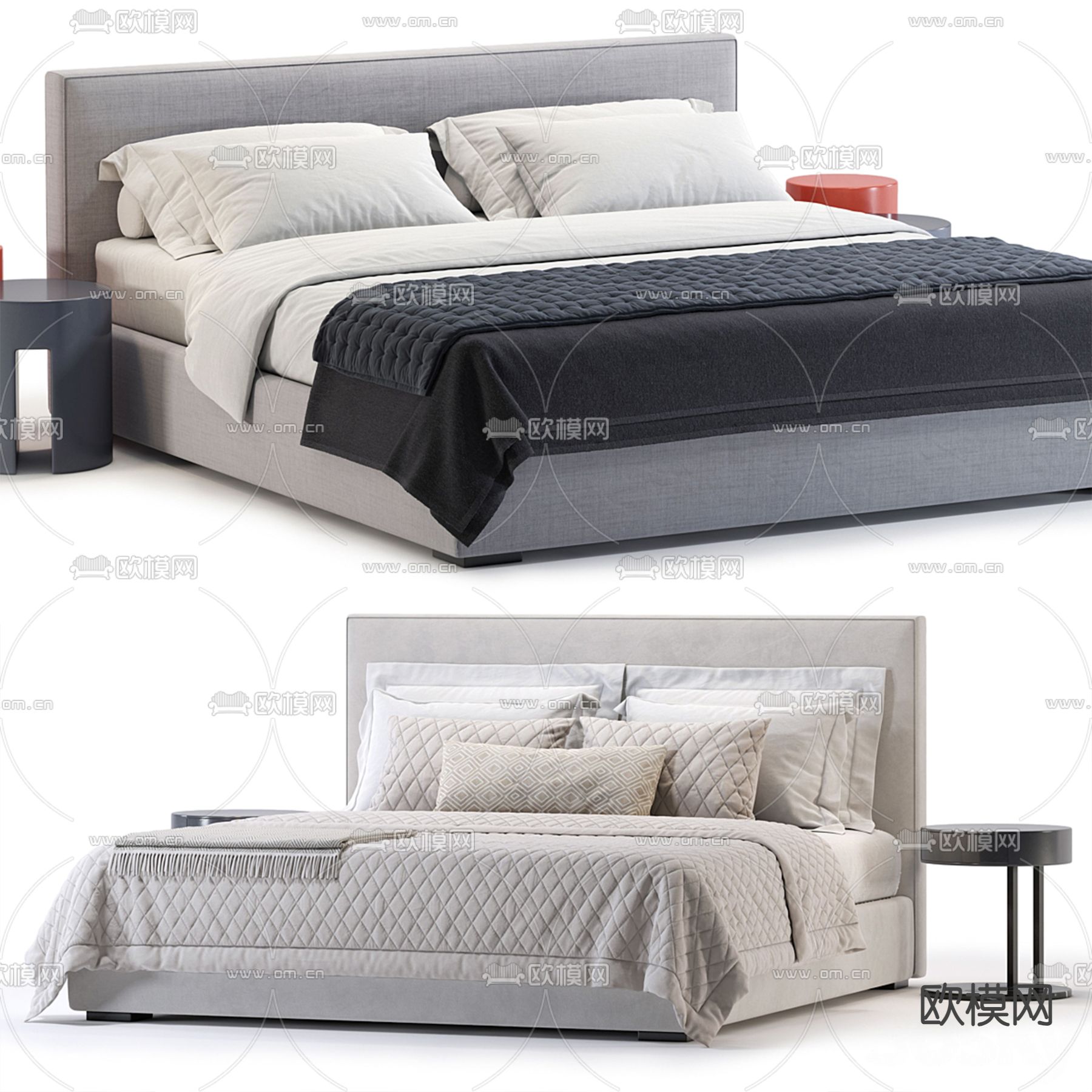 Meridiani 现代双人床3d模型下载（渲染图1）
