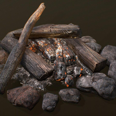  现代篝火堆su模型 