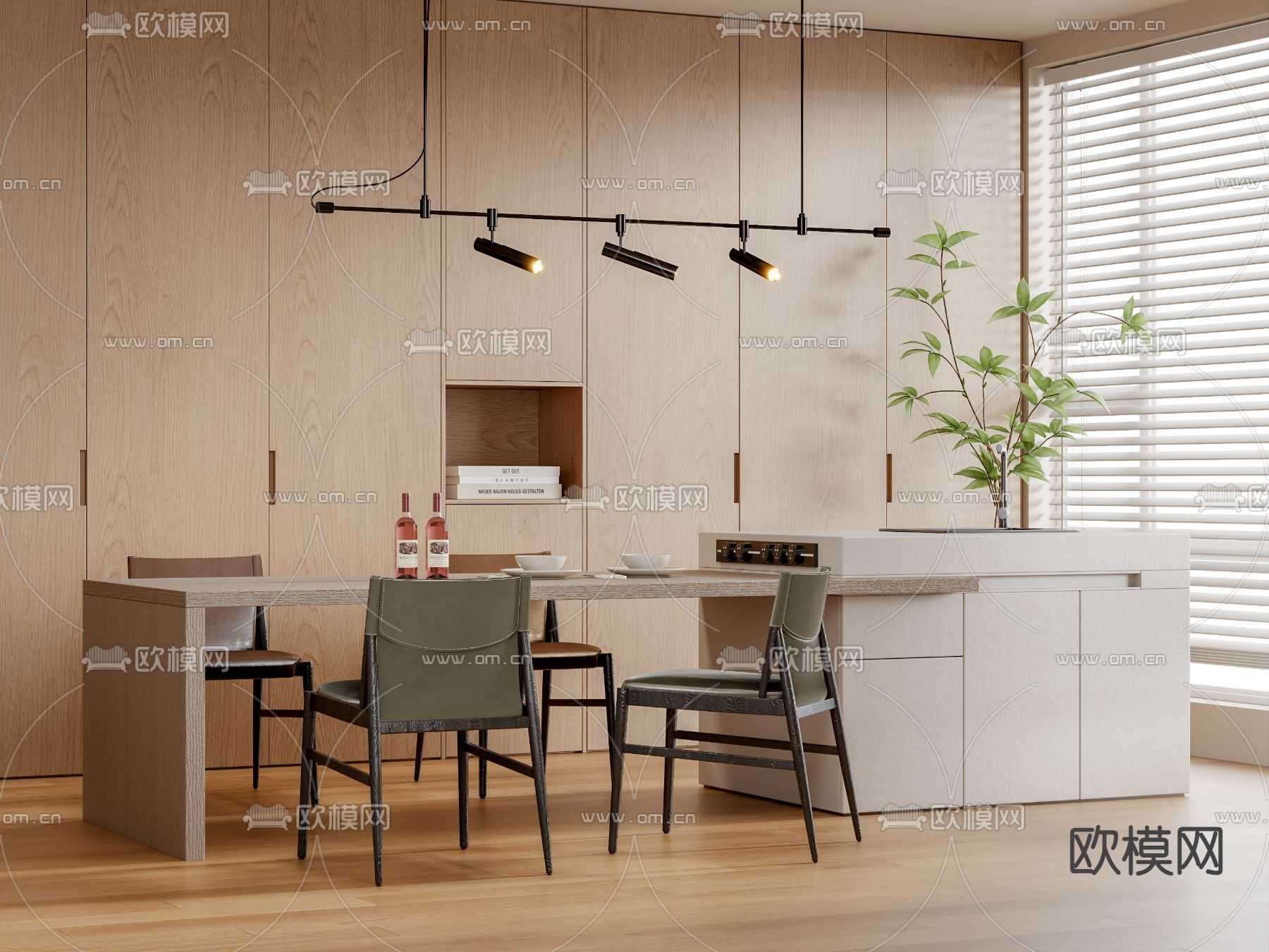 岛台餐桌椅3d模型下载