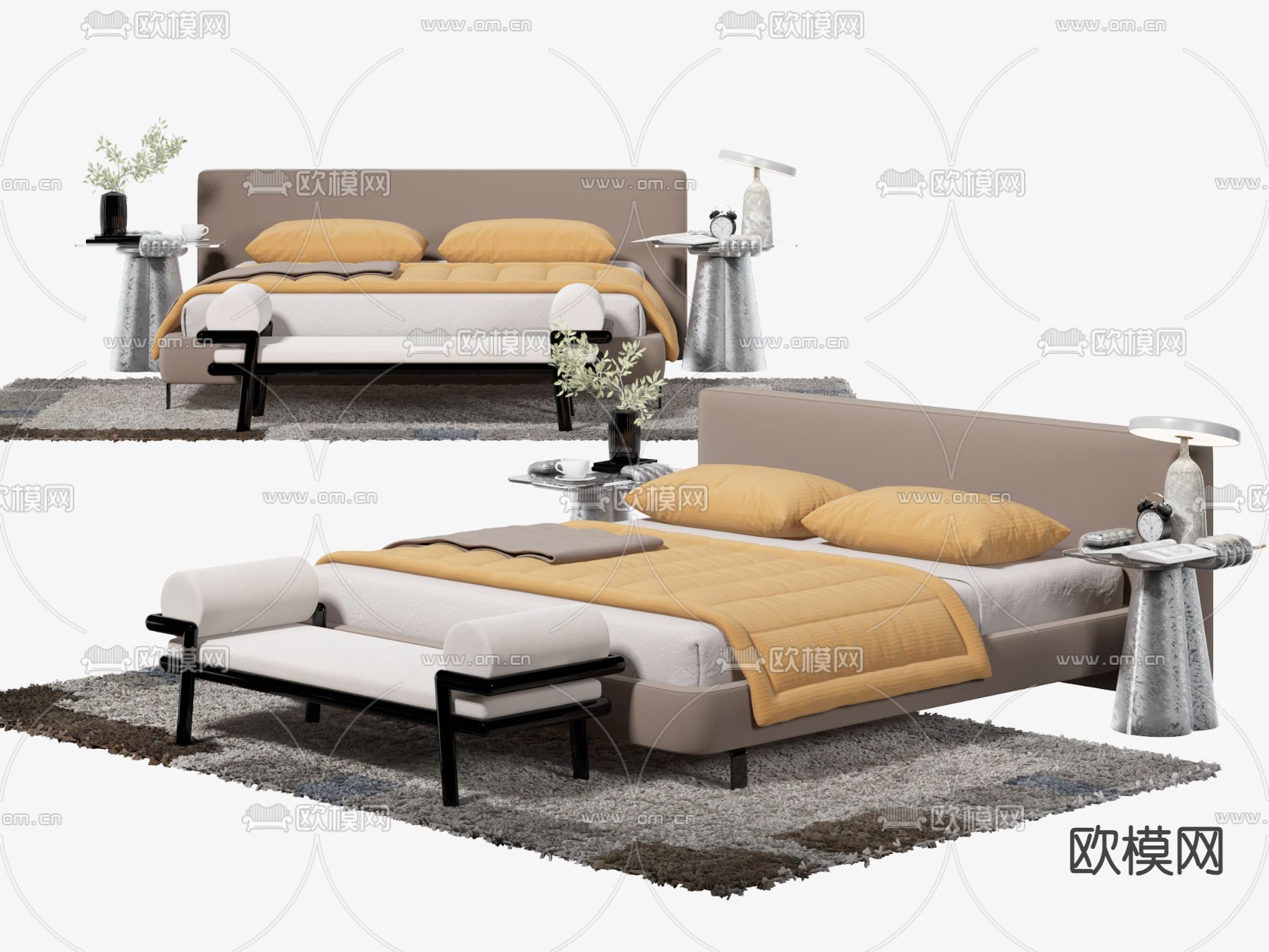 minotti 双人床su模型下载（渲染图1）