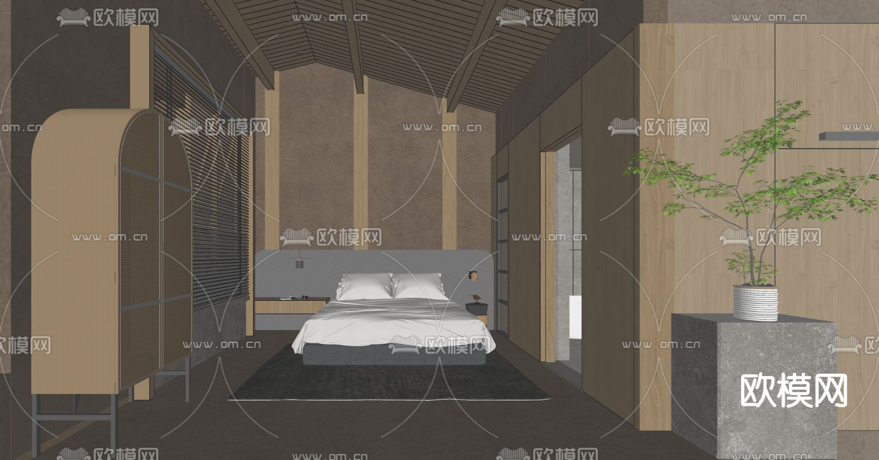侘寂民宿客房su模型下载（渲染图2）