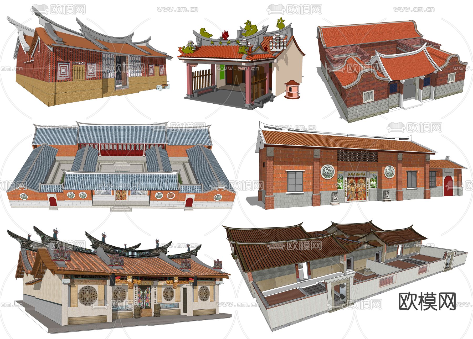 中式仿古祠堂su模型下载
