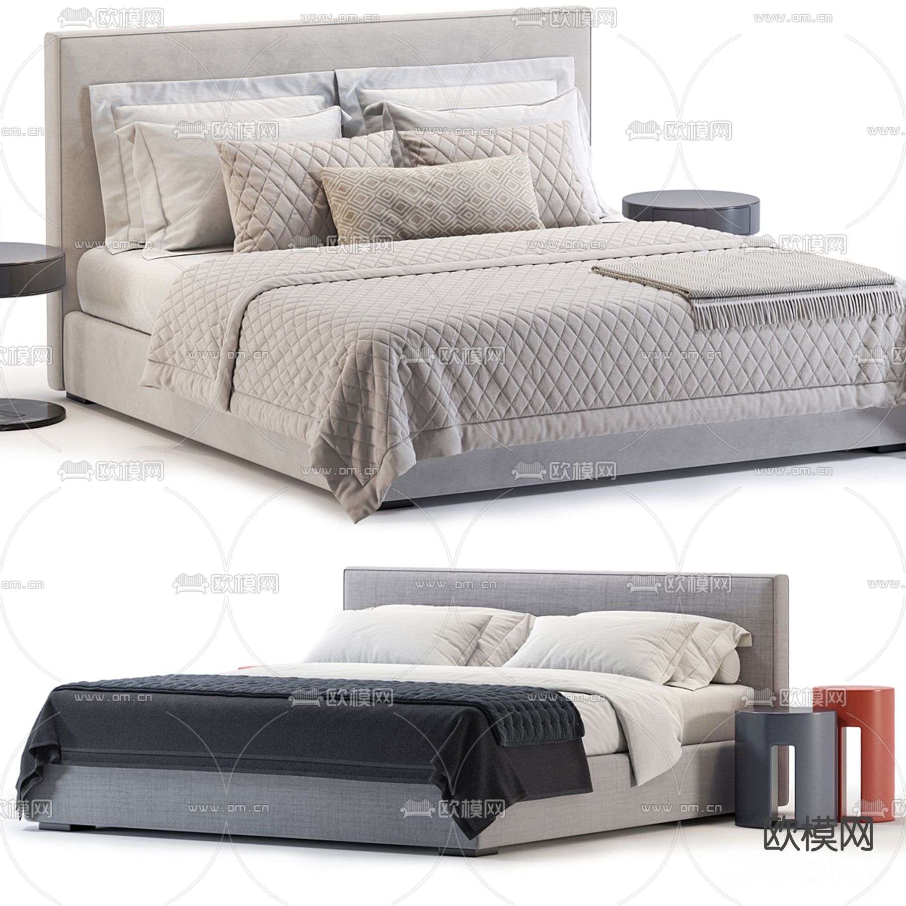 Meridiani 现代双人床3d模型下载（渲染图2）
