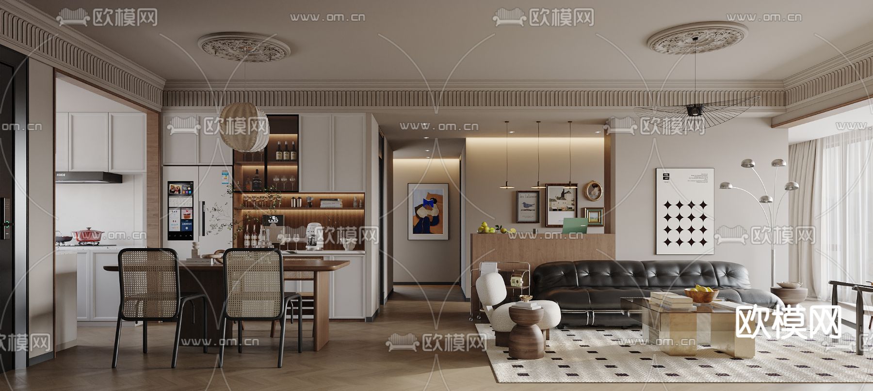 北欧客厅 餐厅3d模型下载（渲染图1）