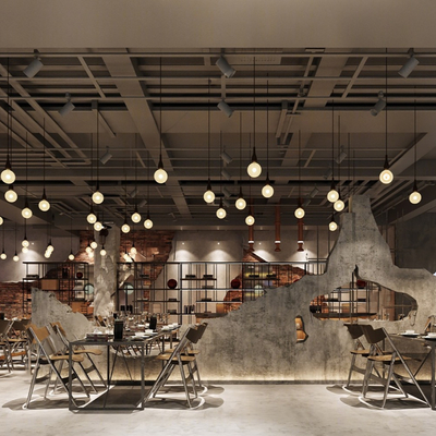  工业风火锅店su模型 