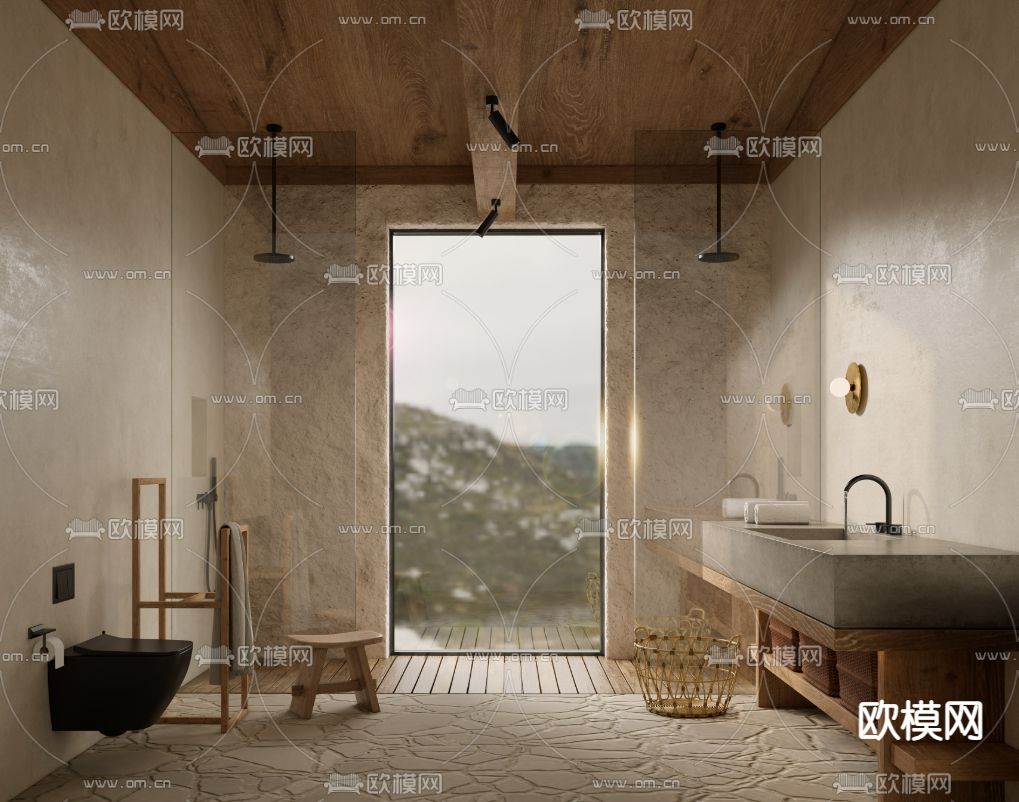 侘寂风卫生间su模型下载（渲染图1）