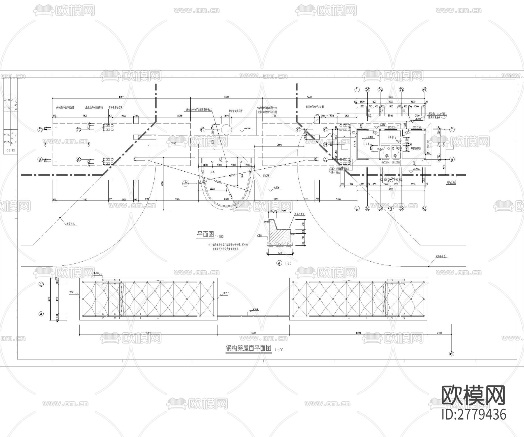 小区入口大门CAD施工图下载（渲染图3）