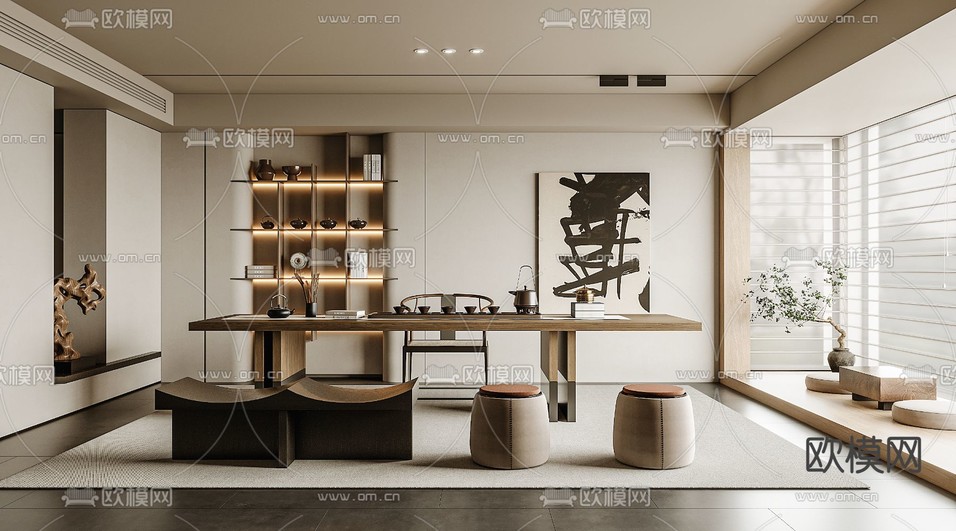 新中式茶室3d模型下载