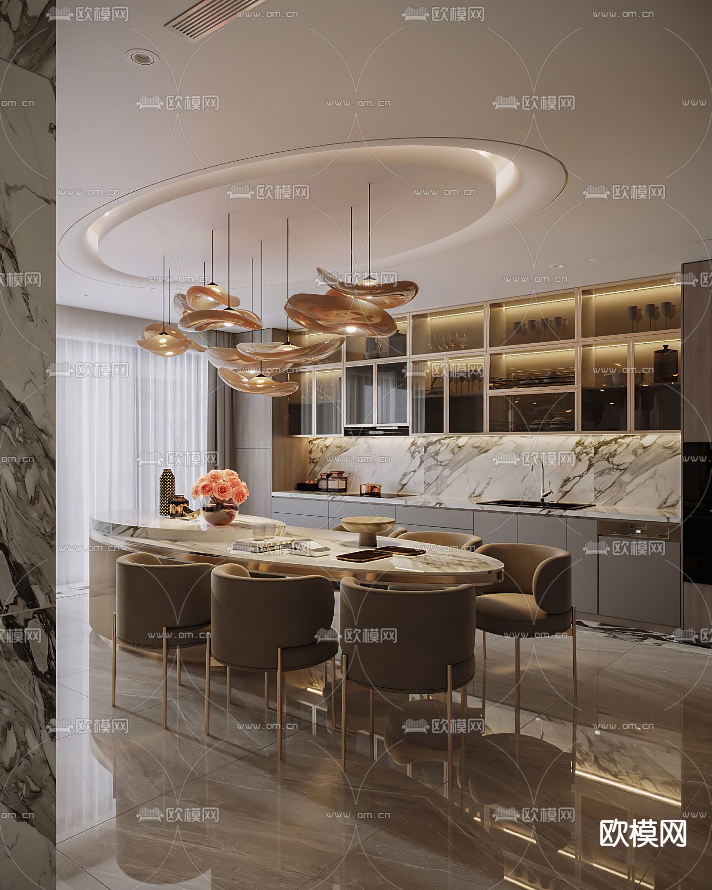 轻奢餐厅3d模型下载（渲染图2）
