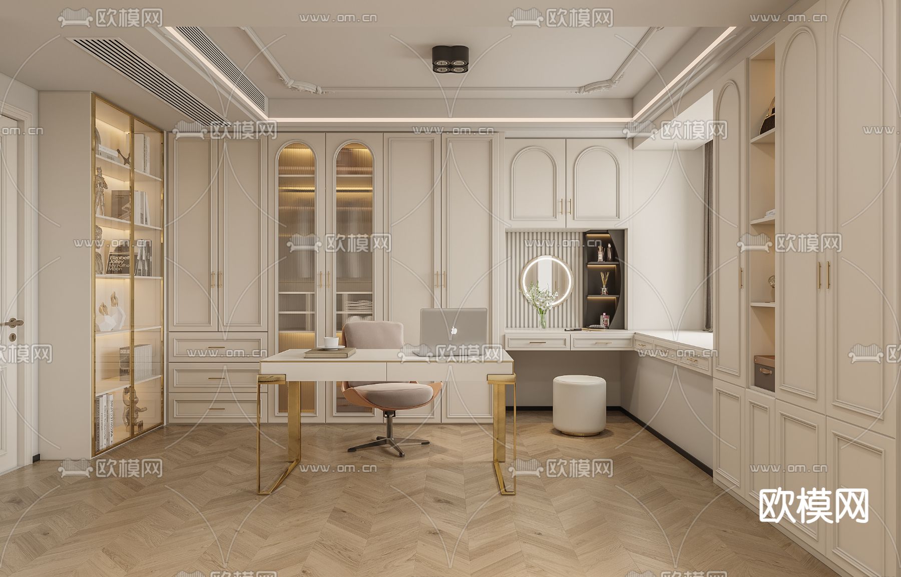 法式卧室 主卧3d模型下载（渲染图2）