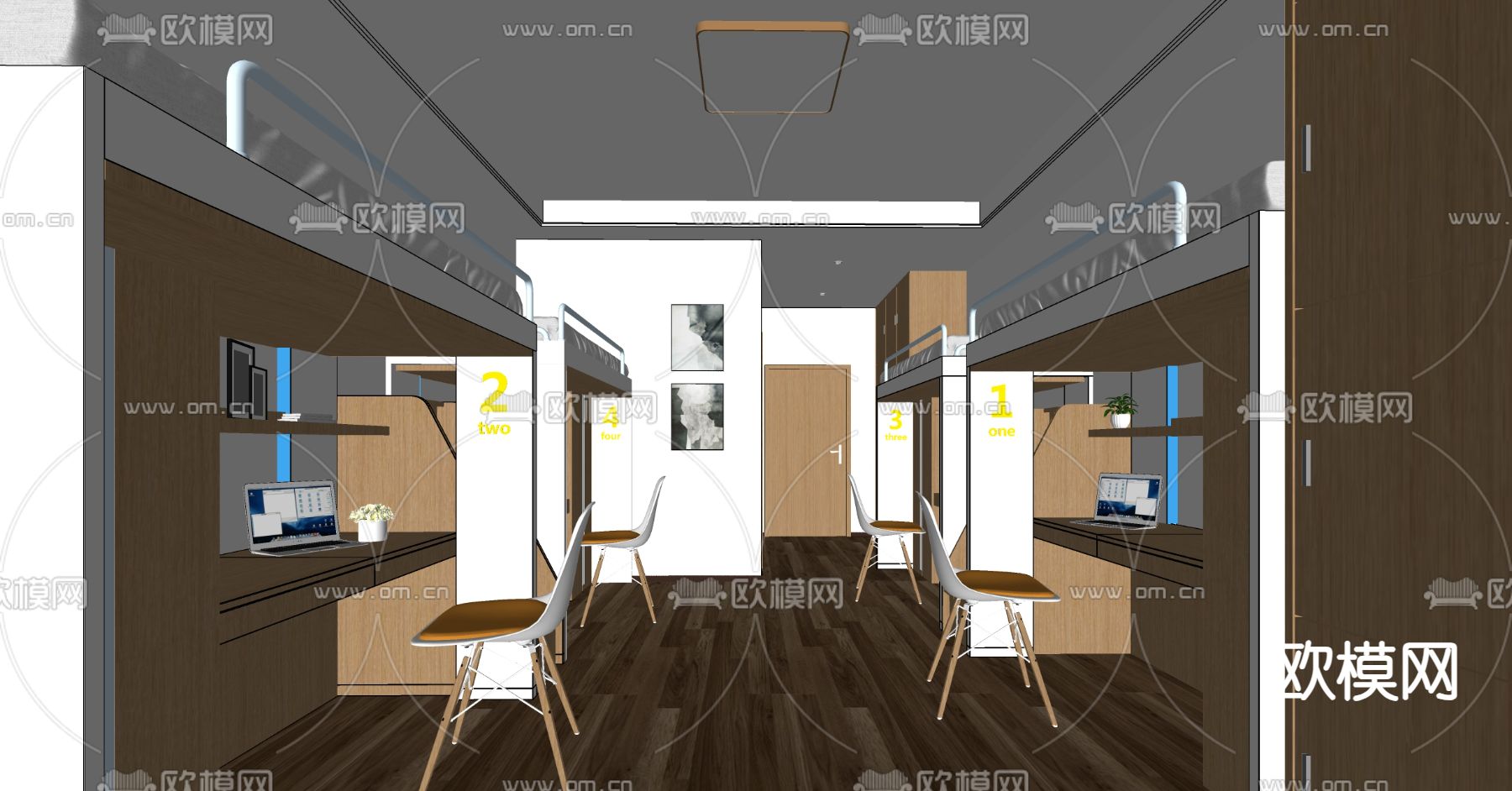 现代学校宿舍su模型下载（渲染图2）