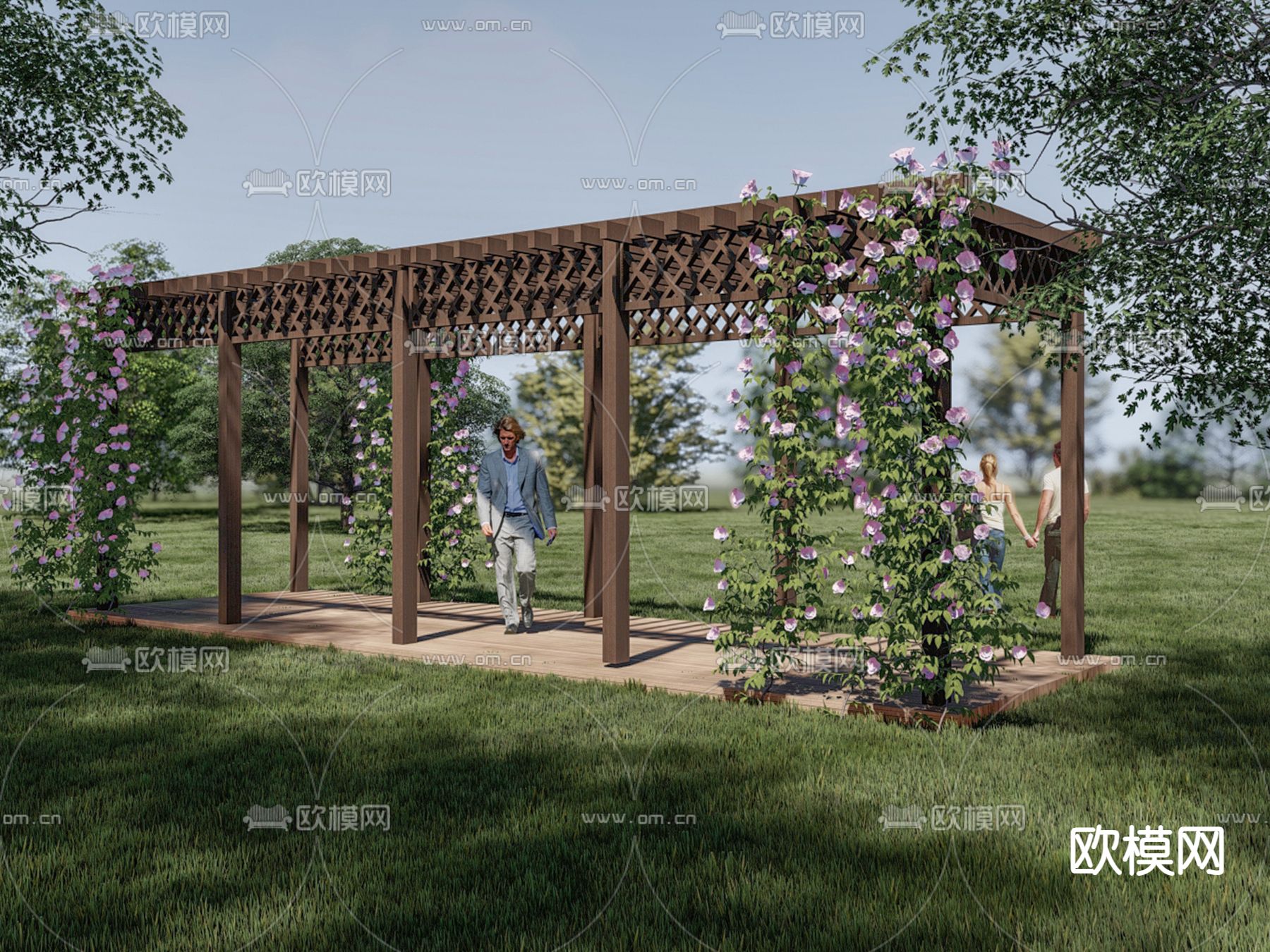 新中式凉亭 花架廊架su模型下载（渲染图1）
