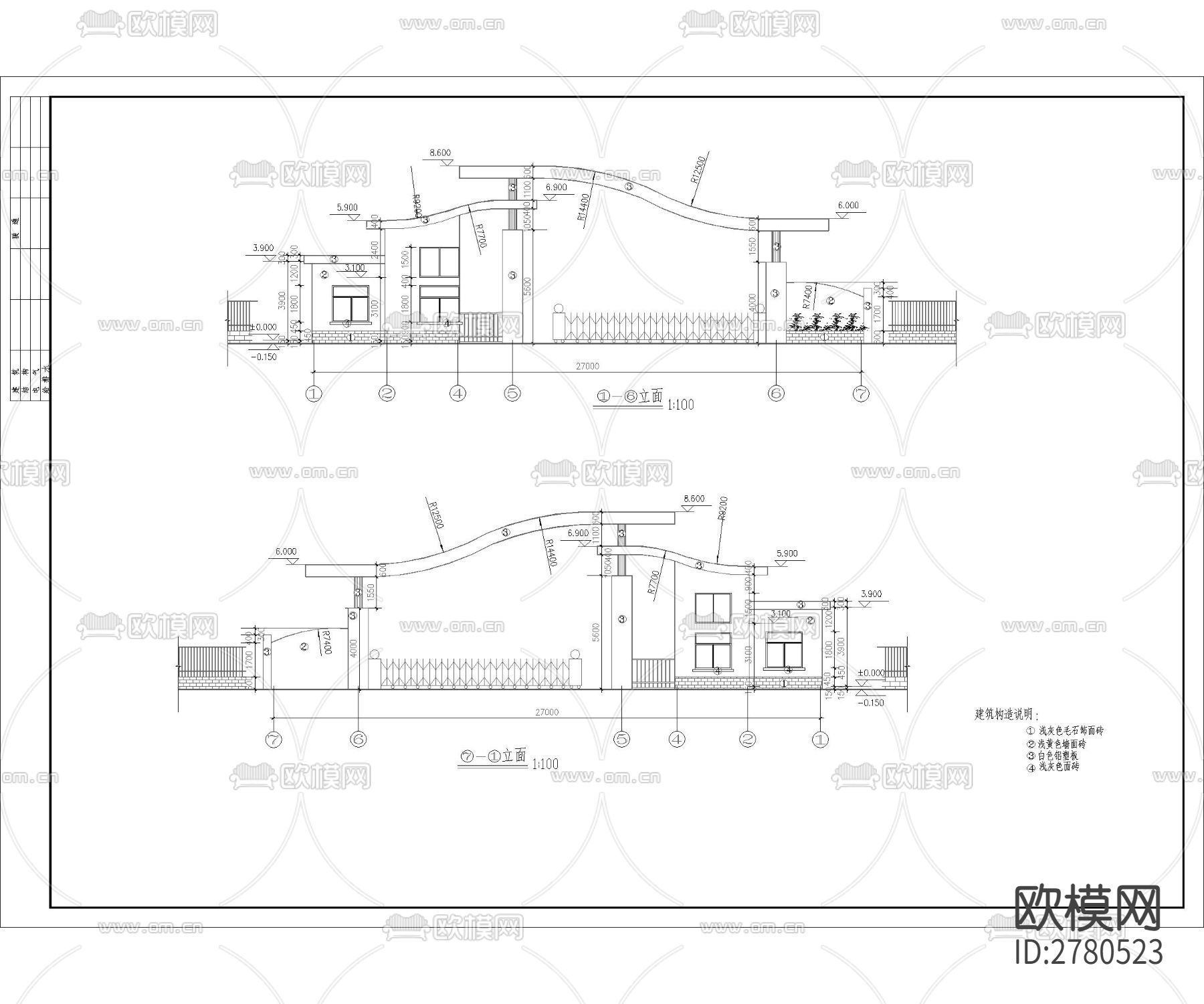 入口大門CAD施工圖下載（渲染圖3）