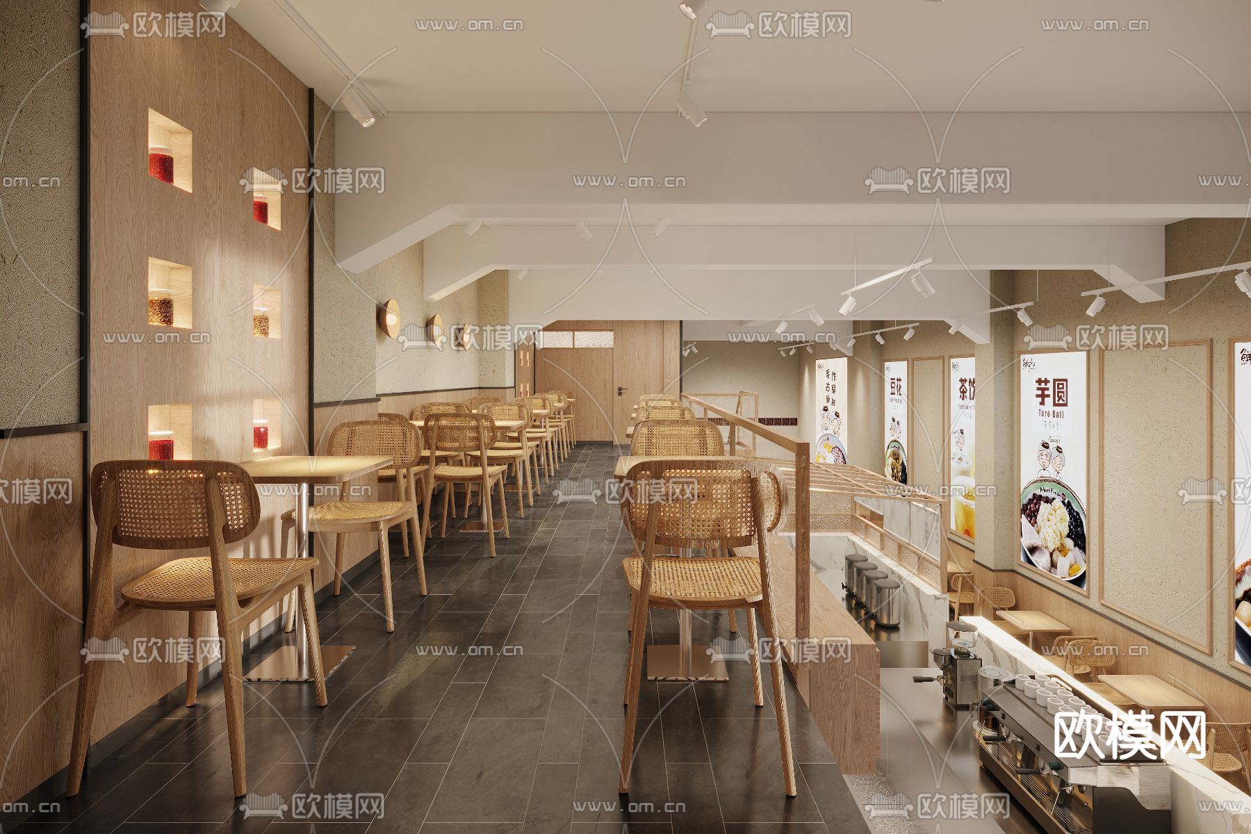 侘寂奶茶店 甜品店3d模型下载（渲染图4）