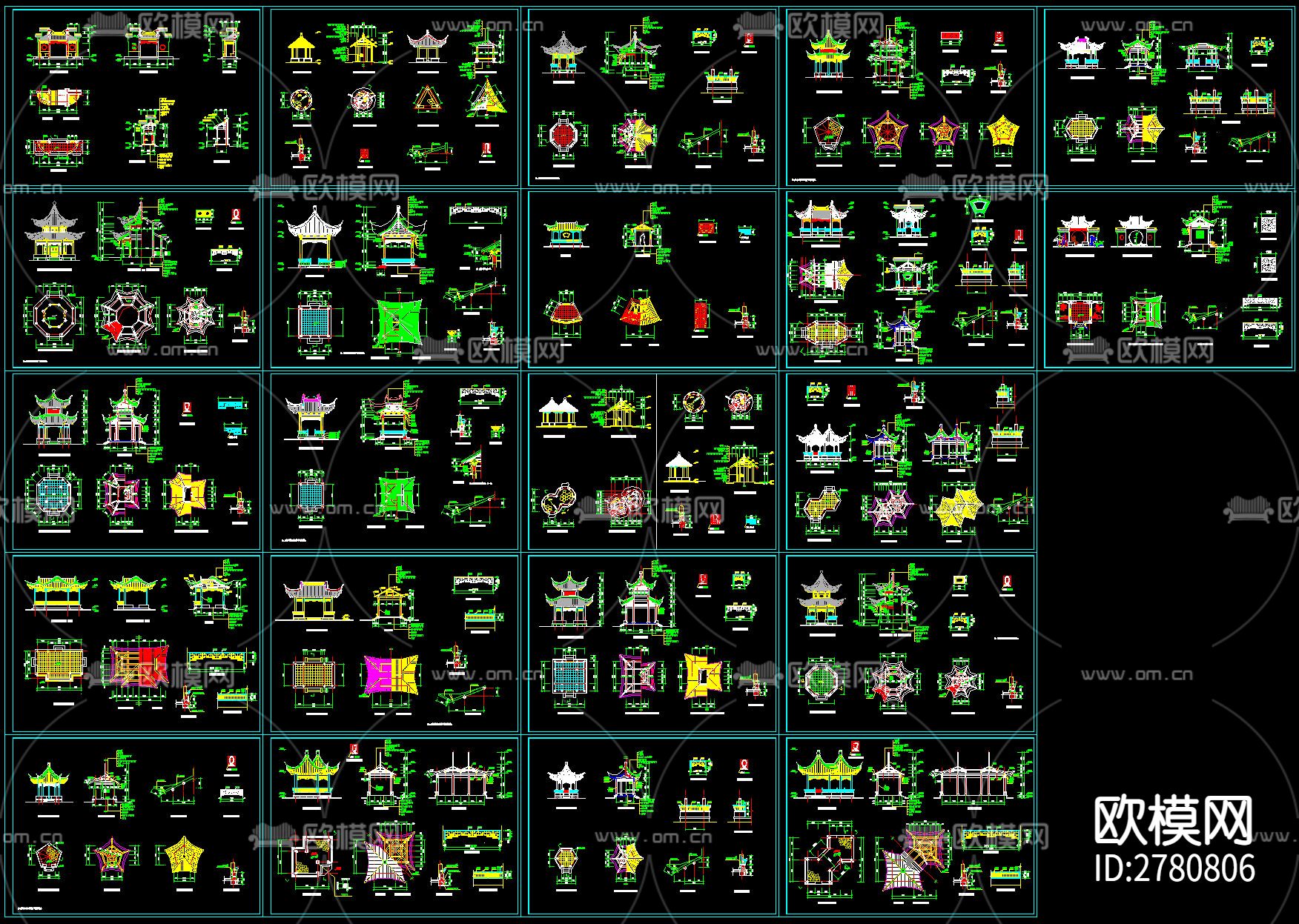 141套中式景观亭子CAD施工图下载（渲染图3）