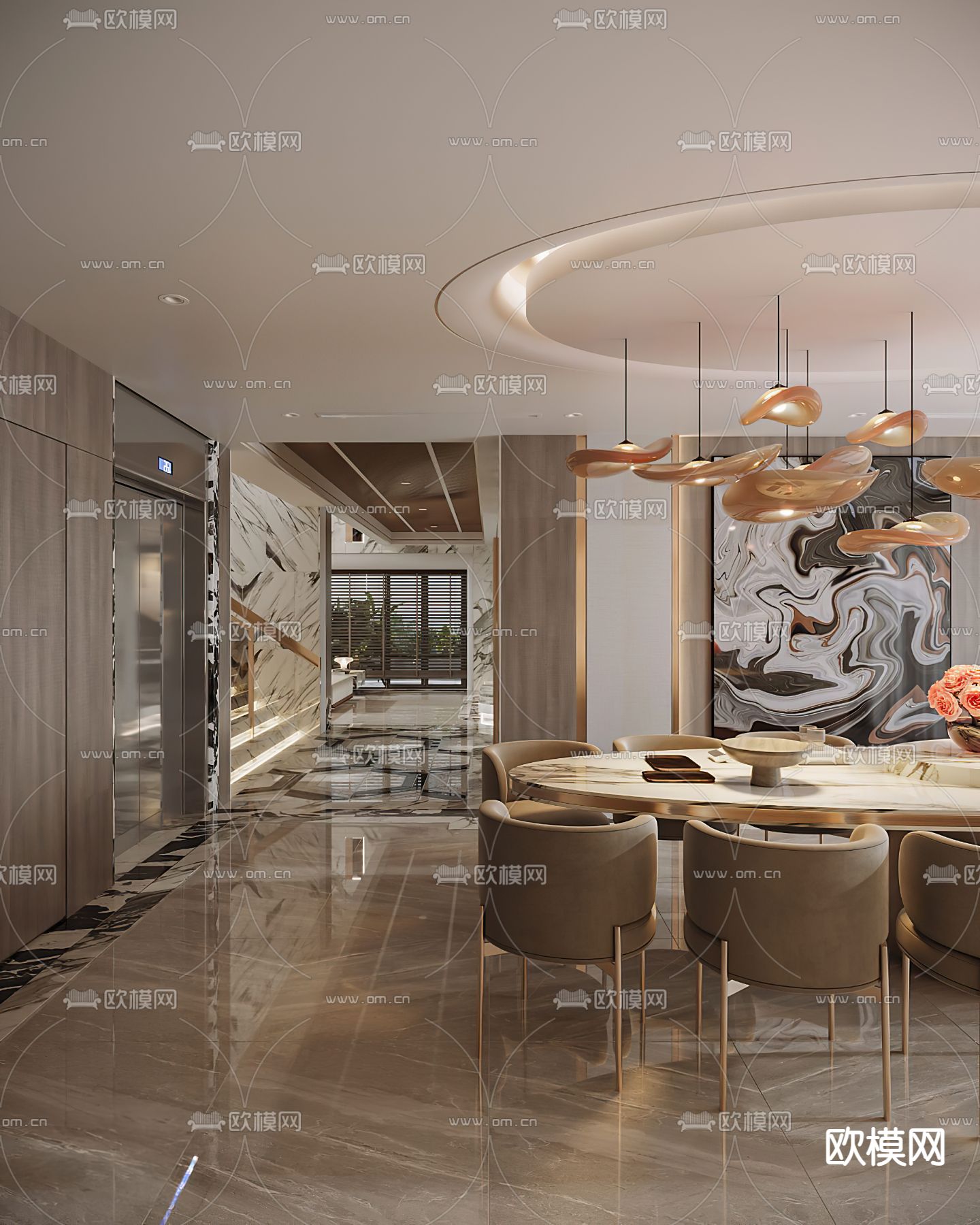 轻奢餐厅3d模型下载（渲染图3）