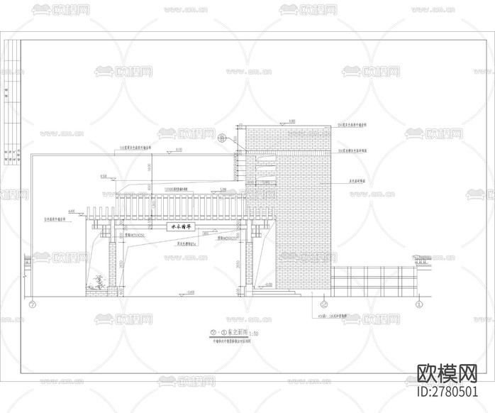 入口大門CAD施工圖下載(渲染圖2)