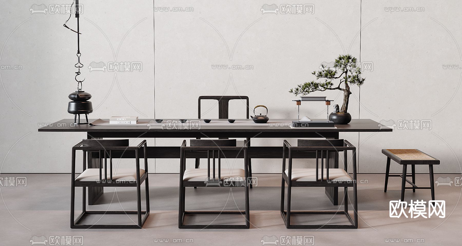 现代茶桌 茶台su模型下载（渲染图1）