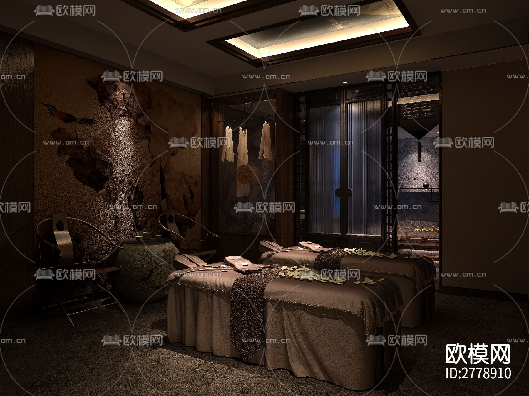 新中式足浴城 桑拿spa会所cad施工图下载（渲染图8）