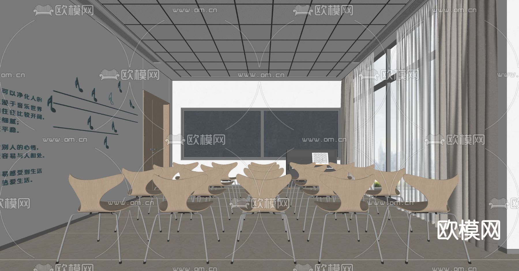 现代音乐教室su模型下载（渲染图2）