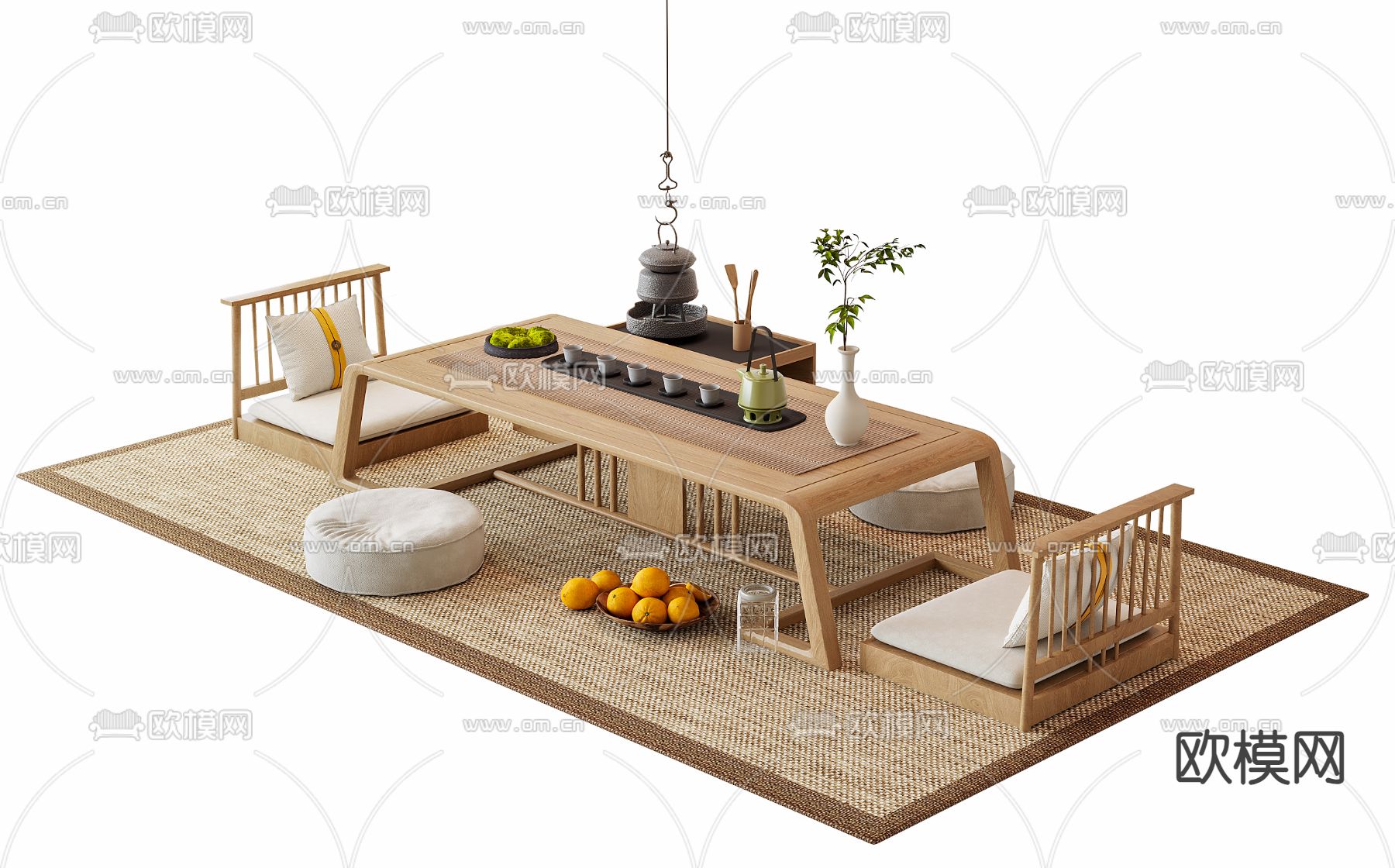 日式榻榻米茶桌 茶台su模型下载（渲染图1）