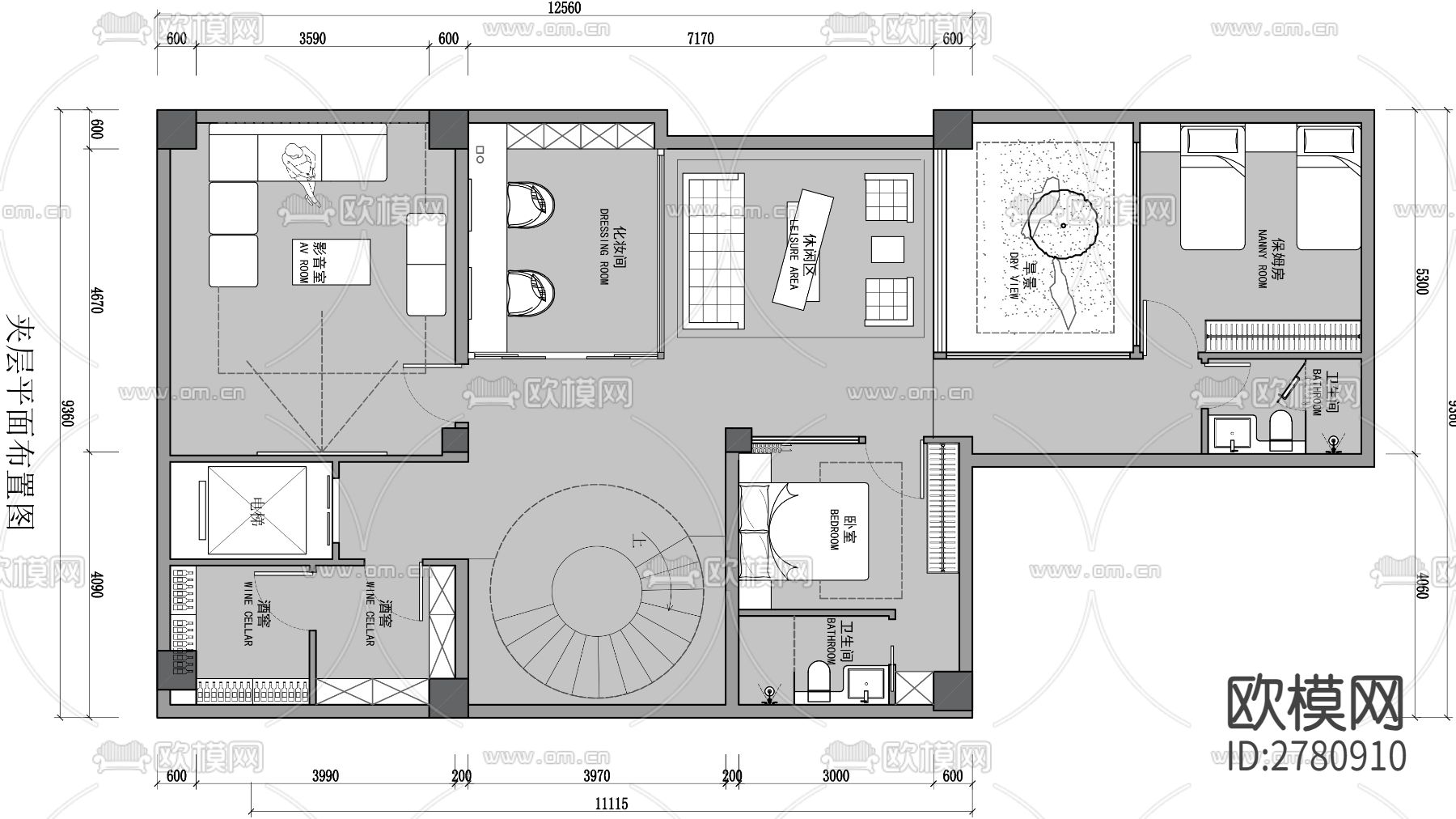 800㎡别墅CAD施工图下载（渲染图1）