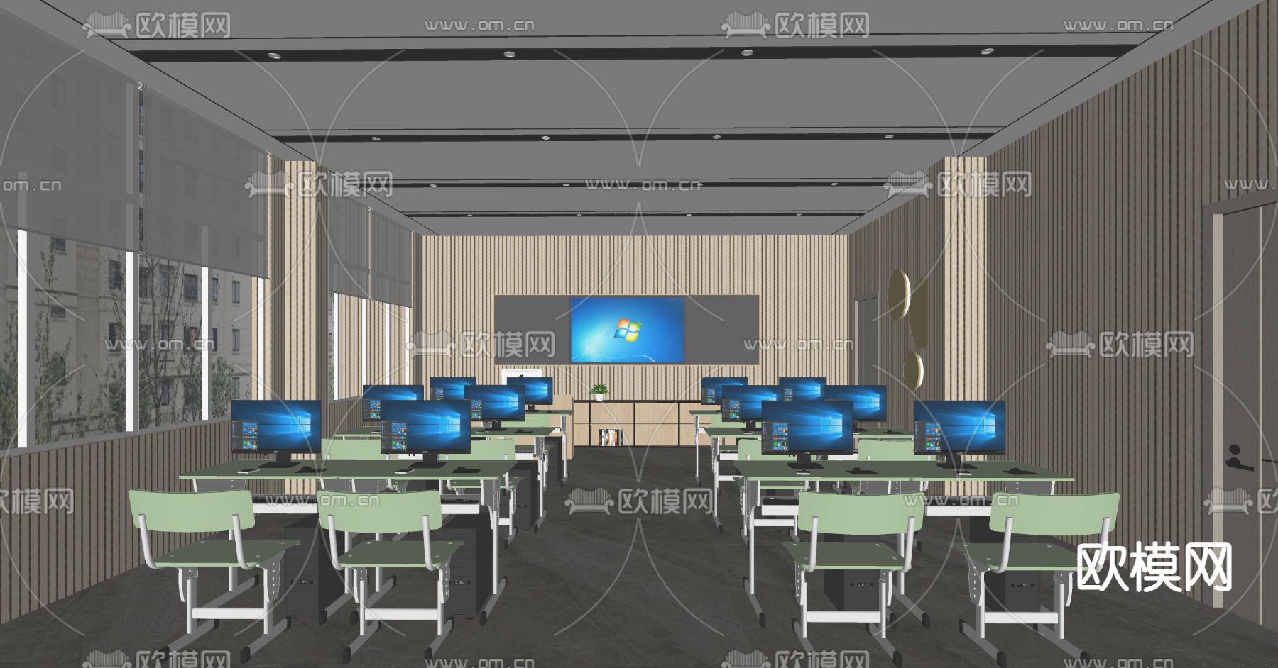 现代多媒体教室su模型下载（渲染图2）