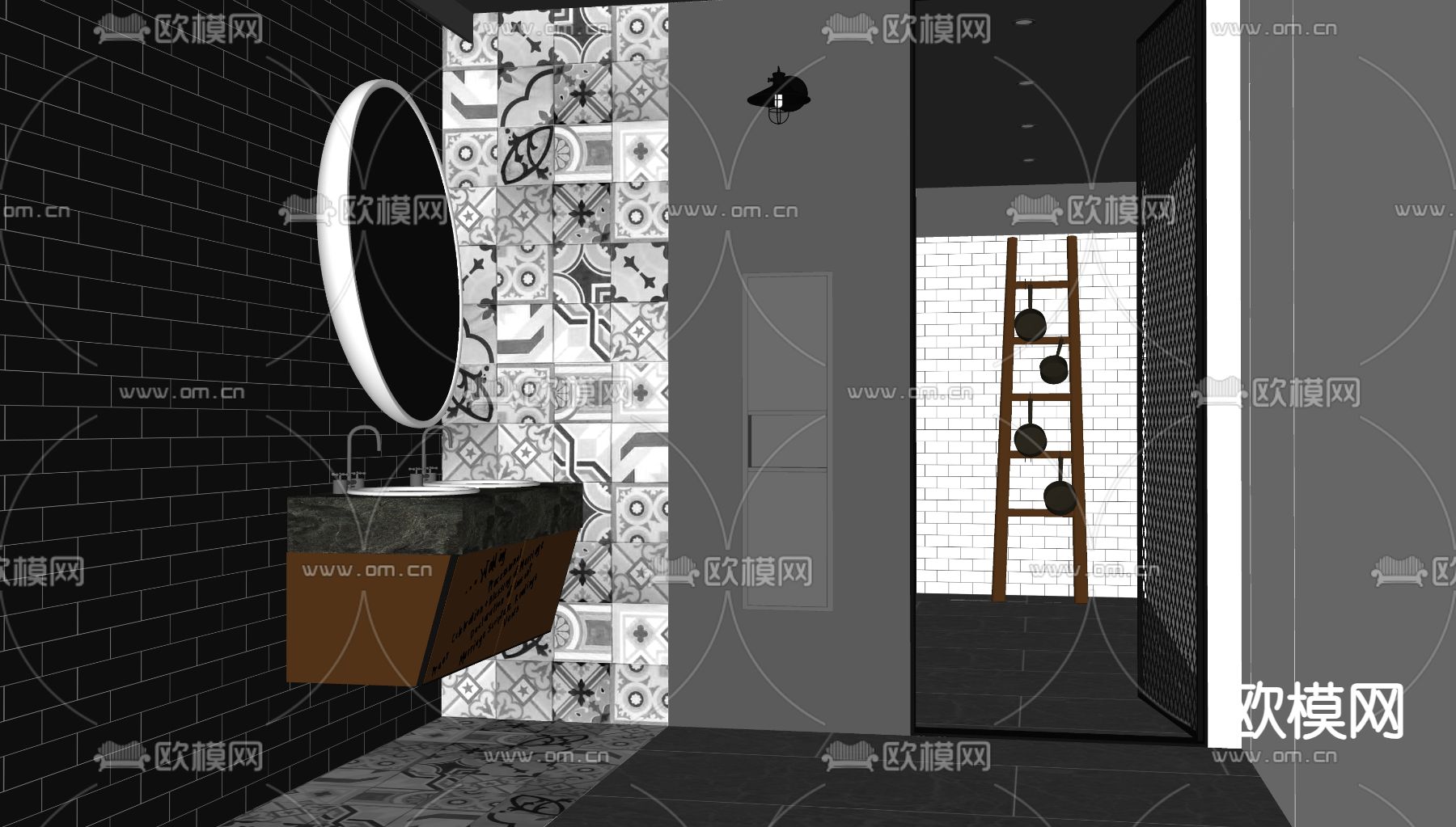现代公共洗手间su模型下载（渲染图2）
