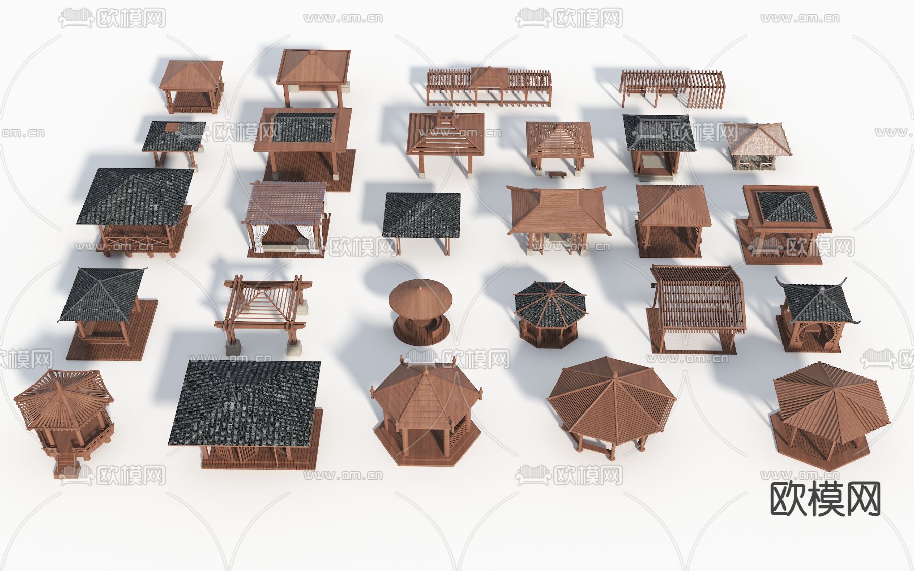 中式亭子 木亭 廊架3d模型下载