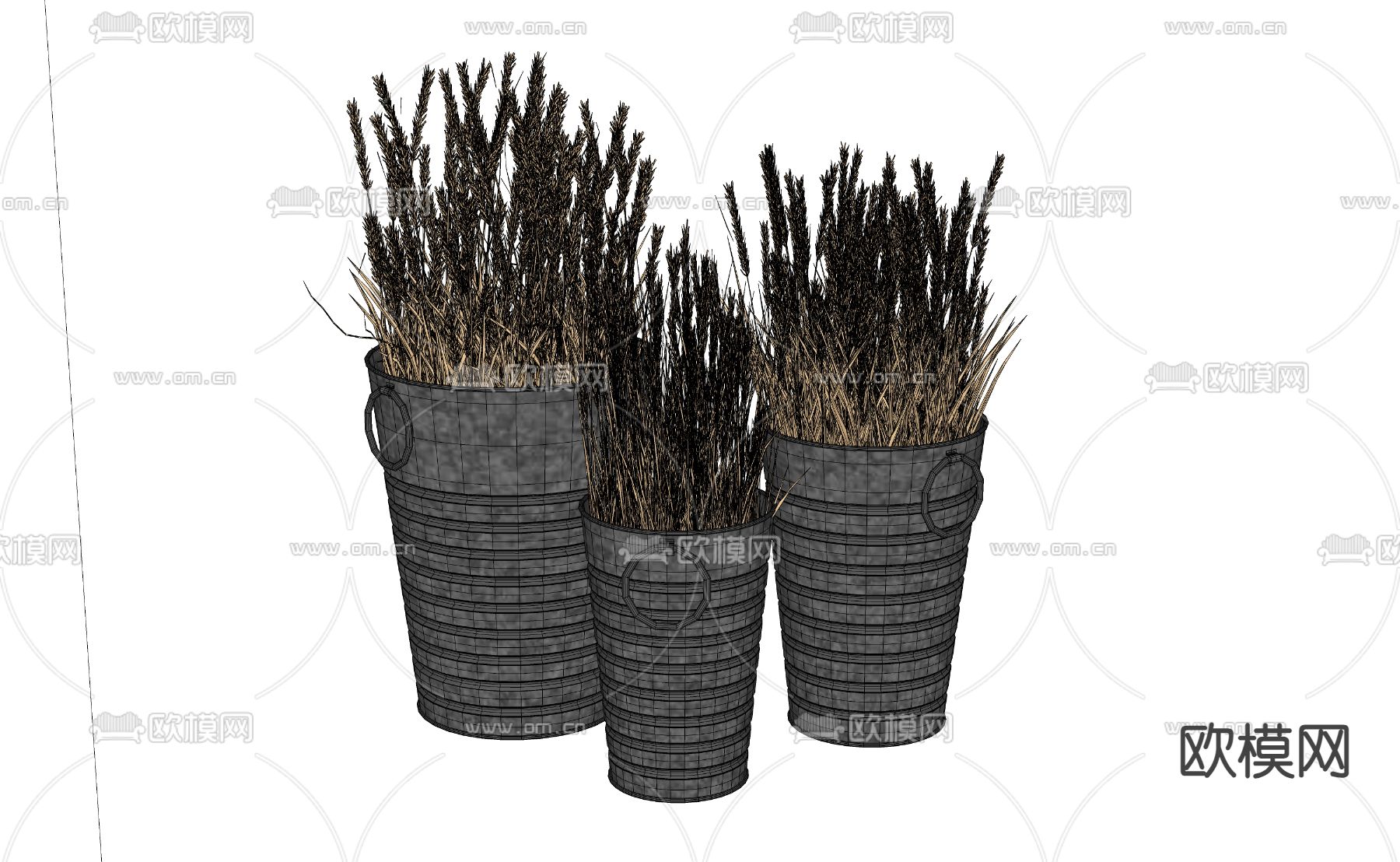 侘寂风麦穗盆栽su模型下载（渲染图2）