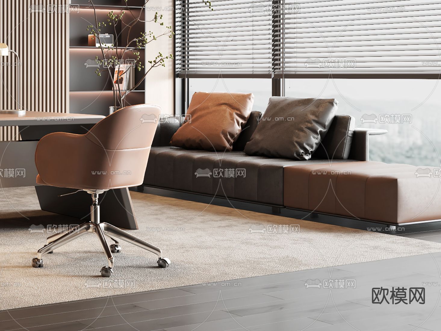 Minotti 班台桌 总经理室 董事长室3d模型下载（渲染图3）