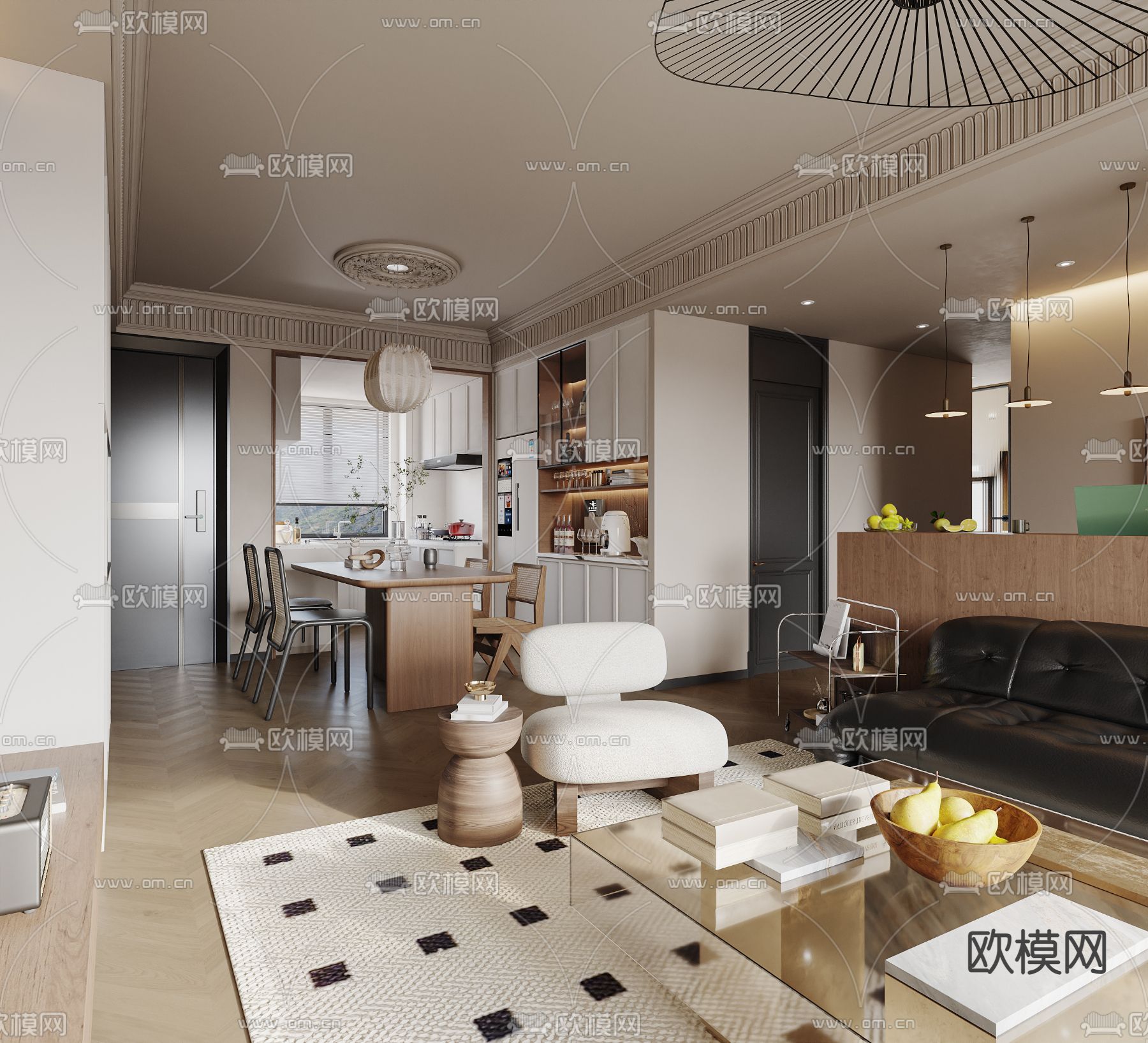 北欧客厅 餐厅3d模型下载（渲染图3）