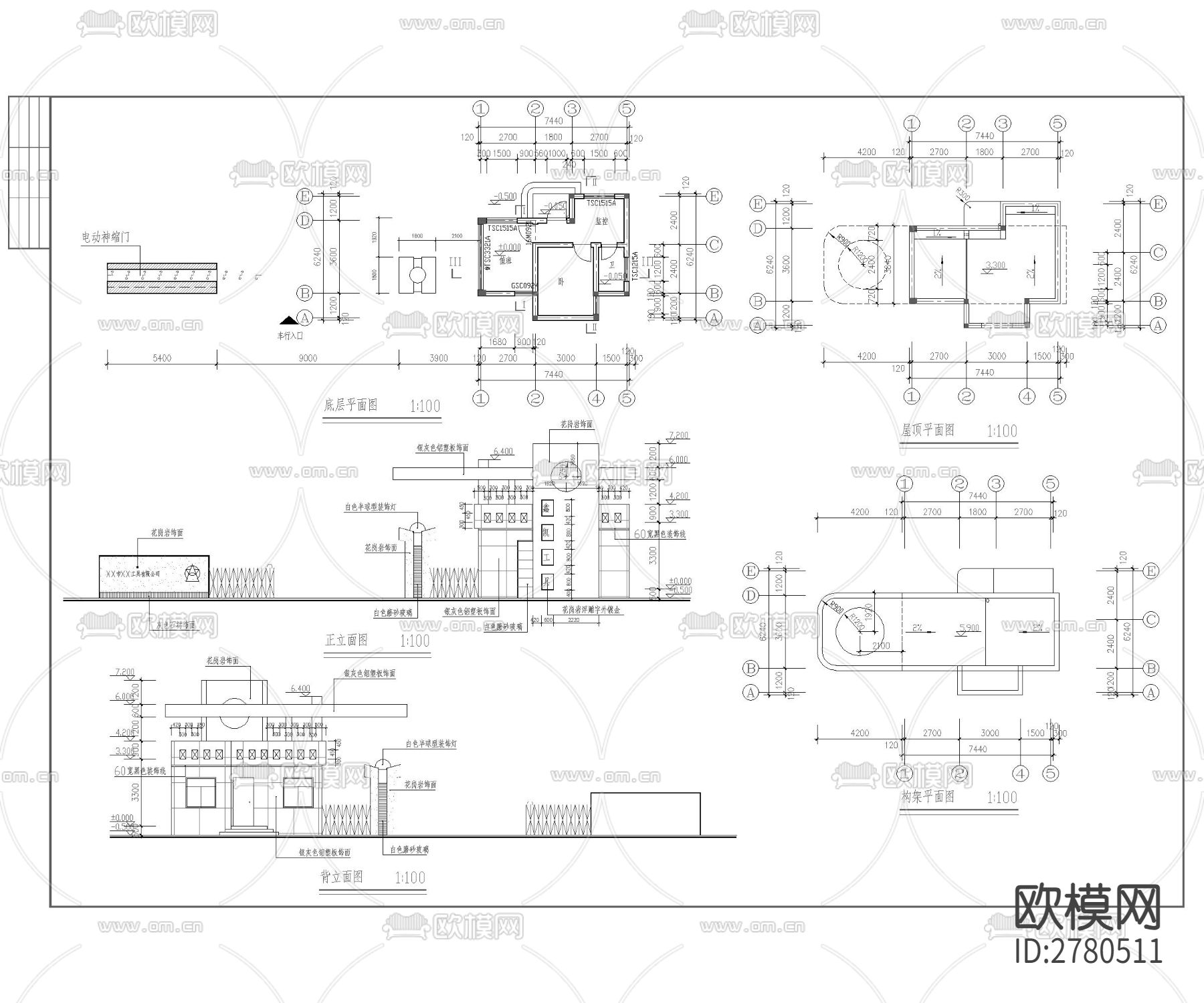 入口大门CAD施工图下载（渲染图1）