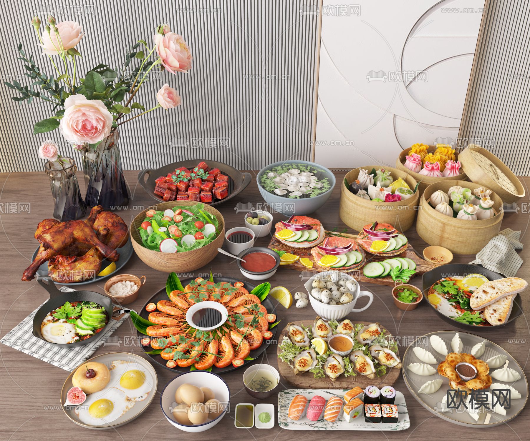 食物 美食 饺子 包子 大虾 寿司3d模型下载