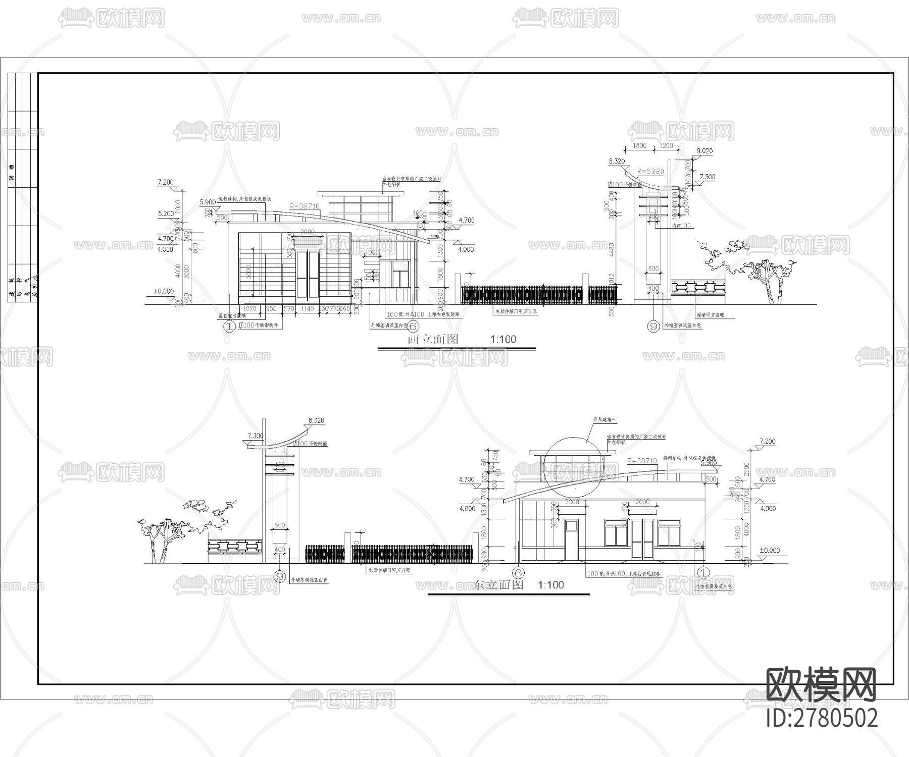 入口大门CAD施工图下载（渲染图1）