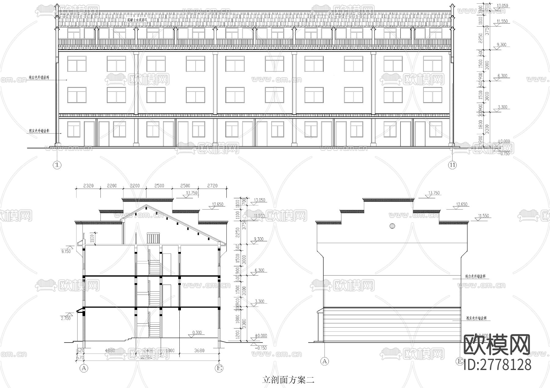 徽派安置小区住宅和街面房方案cad施工图下载（渲染图5）