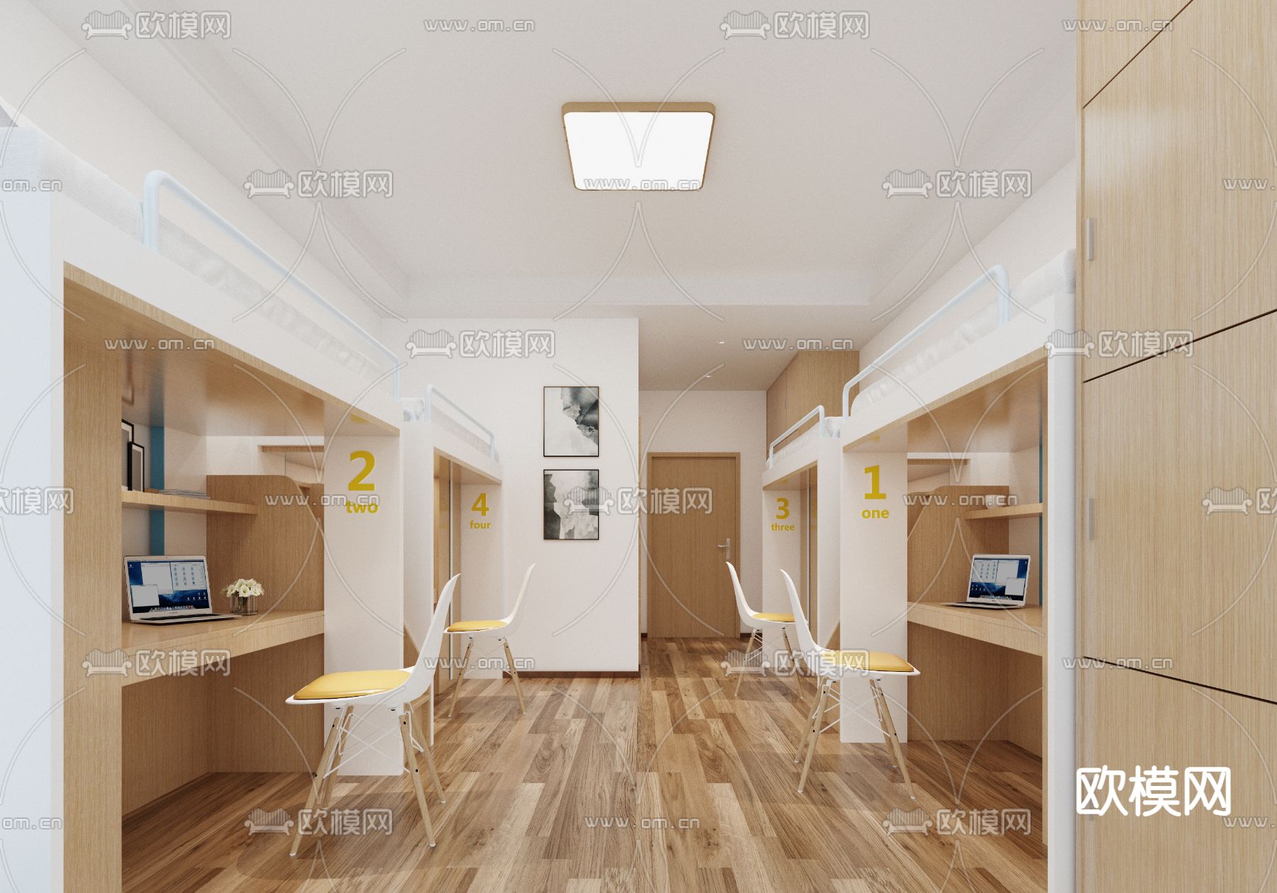 现代学校宿舍su模型下载（渲染图1）