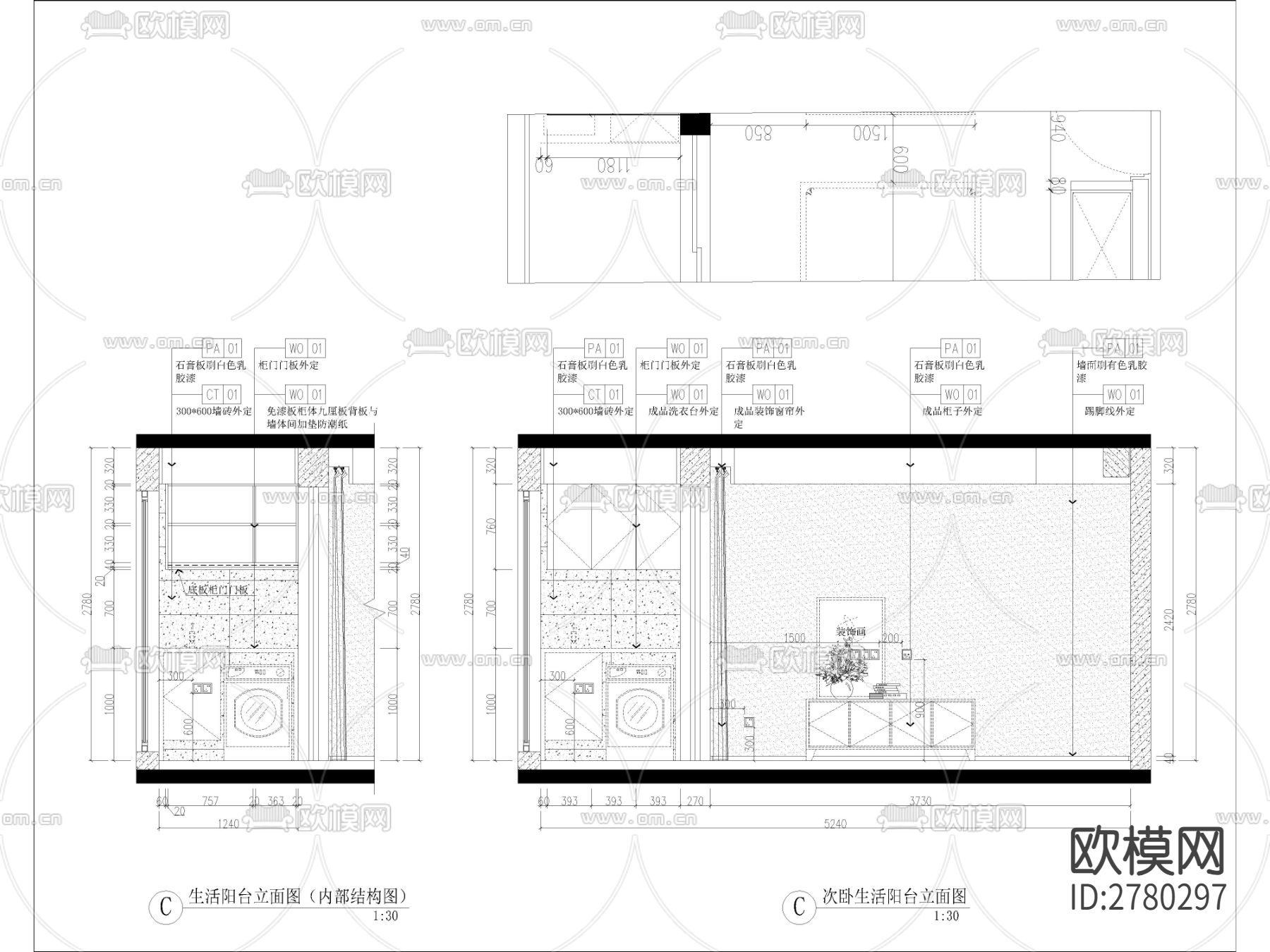 家装施工图纸 平面布置图 电路图cad施工图下载（渲染图2）