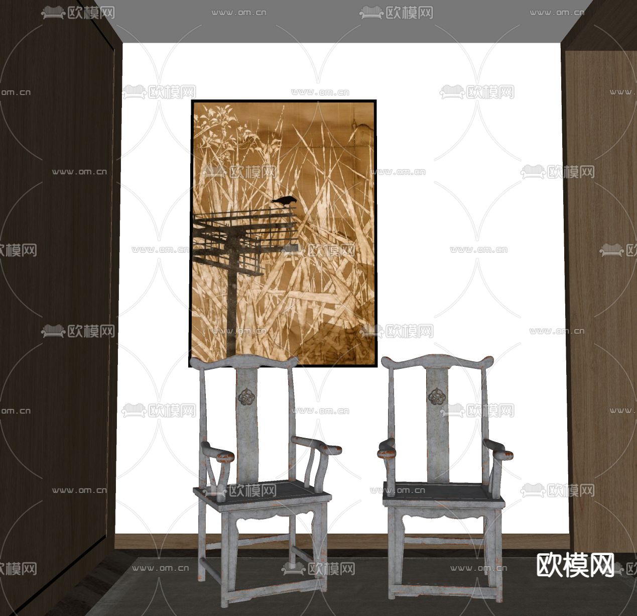 新中式扶手椅 官帽椅su模型下载（渲染图2）