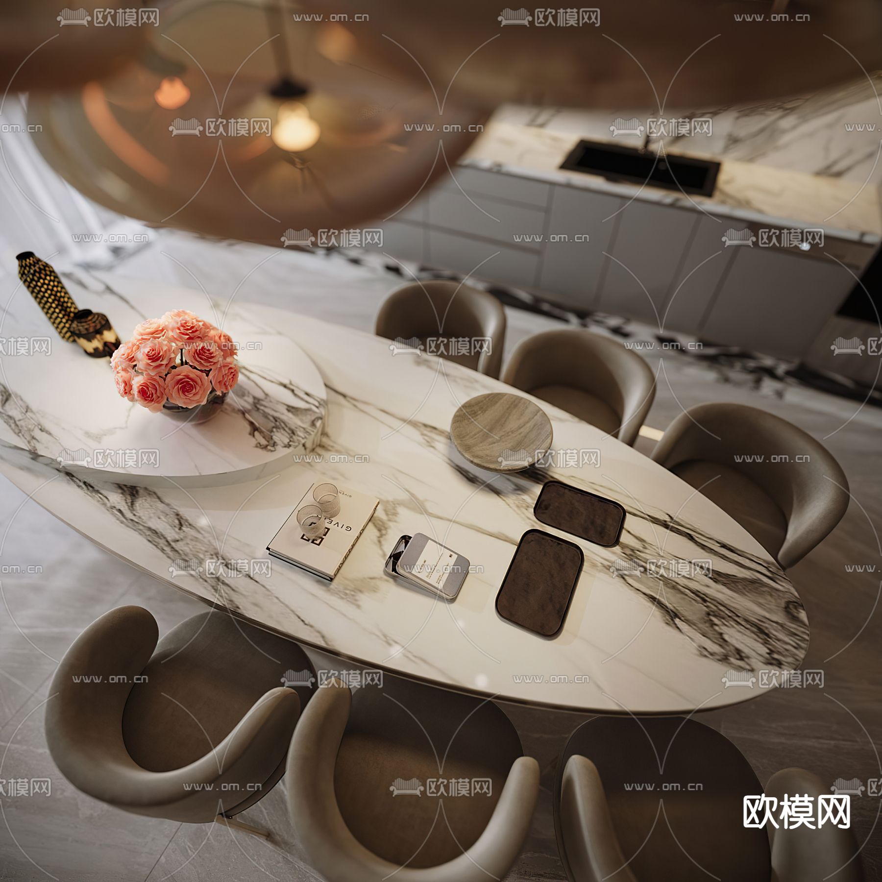 轻奢餐厅3d模型下载（渲染图4）