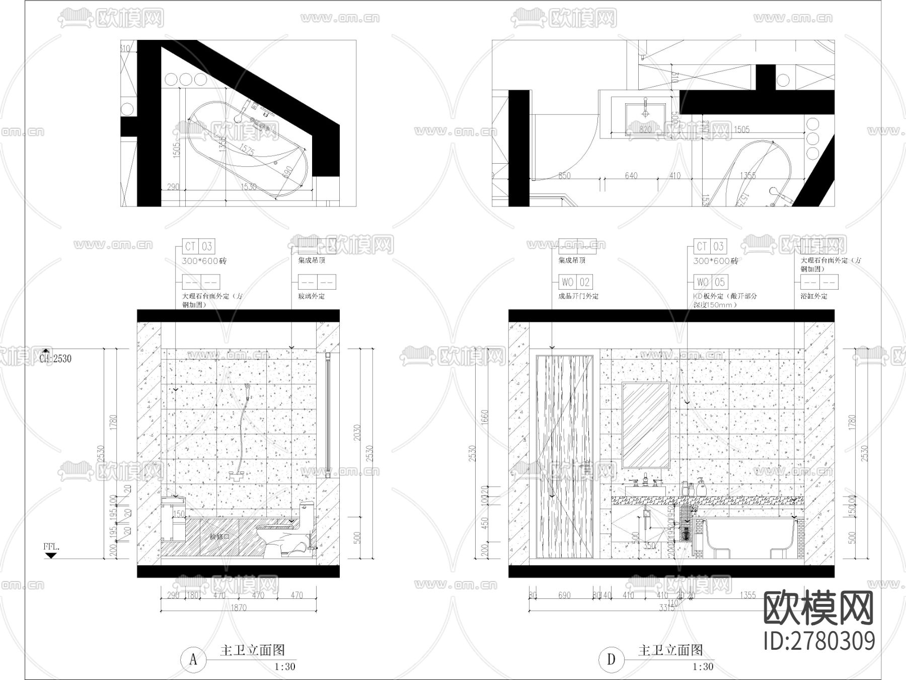 家装施工图纸，平面布置图，电路图cad施工图下载（渲染图3）
