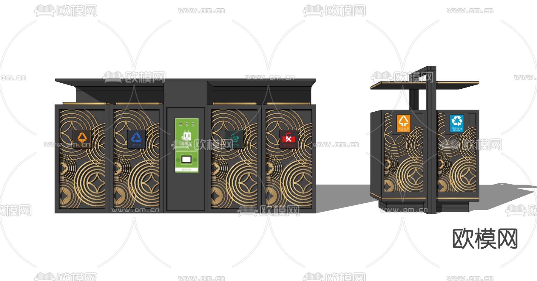 垃圾桶 垃圾箱 垃圾分类su模型下载（渲染图2）