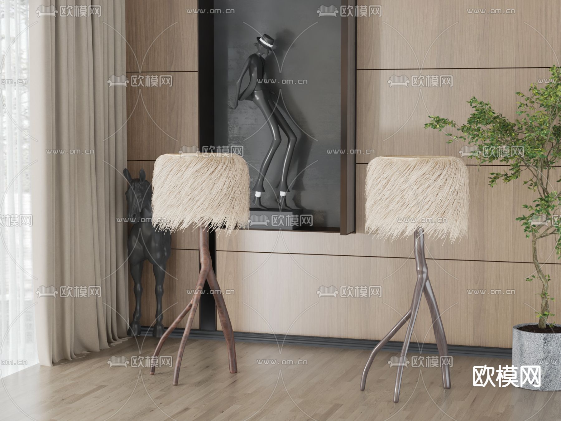 茅草落地灯3d模型下载